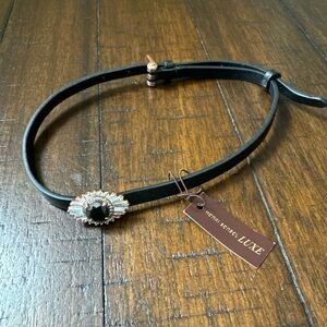 HENRI BENDEL BOLD CRYSTAL CHOKER  COLLAR NECKLACE‎ BLACK LEATHER NWT